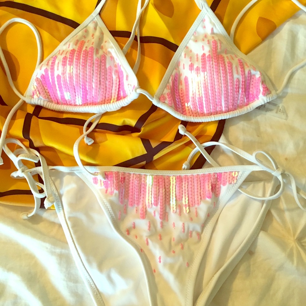 Cute white and pink sequins Victoria Secret bikini